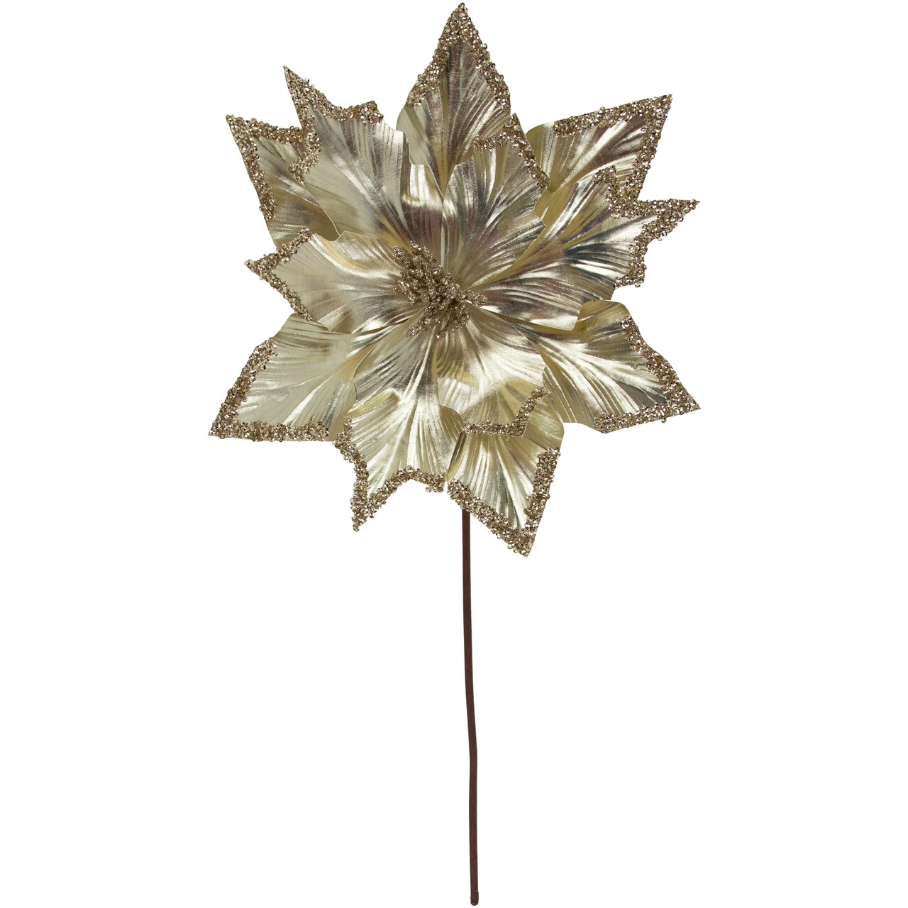 Northlight 24" Metallic Champagne Gold Glittered Poinsettia Christmas Stem Spray